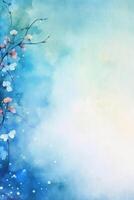 light blue background paper texture tiny petal flower painting in watercolor style. photo