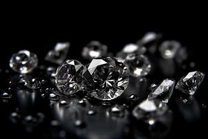 Diamonds on black background copyspace. photo