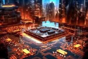 Digital technology circuit board as a futuristic and innovative background. photo