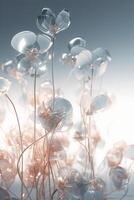 Translucent futuristic inorganic flowers, white background, behance, c4d, blender, OC renderer, dribble, high detail, 8k, studio lighting, art award, Cinema Lights. photo