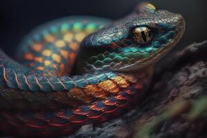 beautiful colorful snake, brazilian rainbow boa. Neural network photo