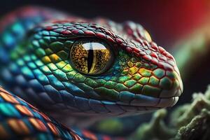 beautiful colorful snake, brazilian rainbow boa. Neural network photo