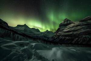 Aurora, Swiss Alps, star, snow, winter. photo