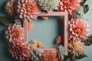 A frame decorated with flowers. photo