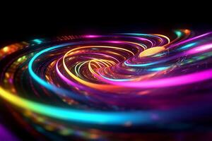 hyper loop or warp technology concepts with flow of Digital stream in line multicolor neon. photo