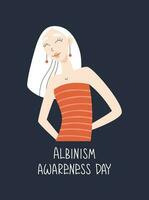 internacional albinismo conciencia día. albino muchacha. natural apariencia. moderno plano estilo vector