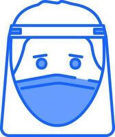 Man Wearing Face Shield Icon In Blue And White Color. vector