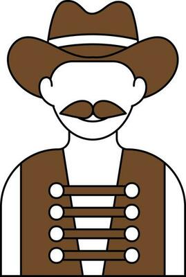 Cowboy Icon In White And Brown Color.