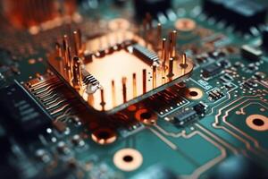 Macro photography of Electronic Circuit Board top view. photo
