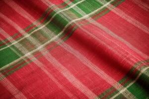 red fabric textile pattern, plaid background, linen cotton. photo