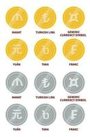 Set of vector currency icons and symbols