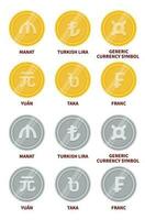 Set of vector currency icons and symbols