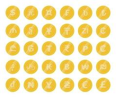 Set of coins with currency signs vector