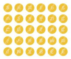 Set of coins with currency signs vector