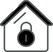 Home Lock Icon In Black And White Color. vector