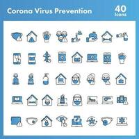 azul y blanco color conjunto de coronavirus prevención icono en plano estilo. vector