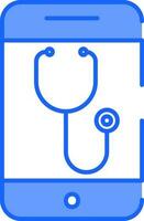 Blue And White Color Stethoscope Or Telehealth In Smartphone Icon. vector