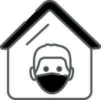 Black And White Color Man Using Face Mask In House Icon. vector