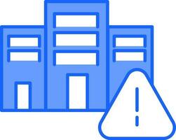 Building With Warning Sign Icon In Blue And White Color. vector