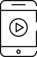 Linear Style Video Play In Smartphone Icon. vector