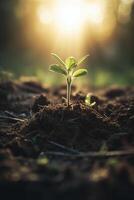 un joven planta creciente en luz de sol. ai generativo foto