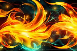 Drawn neon color yellow, Burning flame background material abstract hand. photo