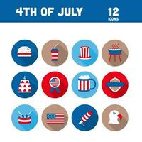 Colorful Set of 4th July Icon In Flat Style. vector