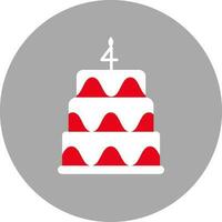 Delicious Cake With Lit Four Number Candle Icon. vector