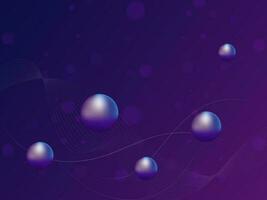 Abstract Violet Background With Motion Wavy Lines And 3D Balls. vector