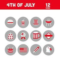 Set of 4th July Icon In Flat Style. vector