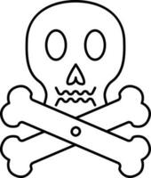 Skull And Crossbones Icon In Black Line Art. vector