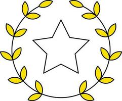 Star Laurel Wreath Icon In White And Yellow Color. vector