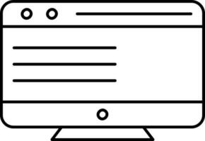 Web Browsing In Desktop Screen Icon In Black Line Art. vector