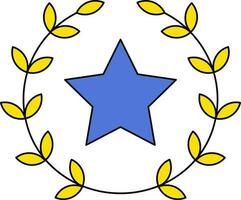 Star Laurel Wreath Icon In Blue And Yellow Color. vector