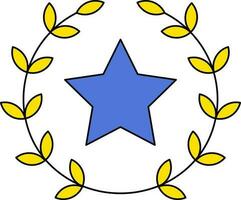 Star Laurel Wreath Icon In Blue And Yellow Color. vector