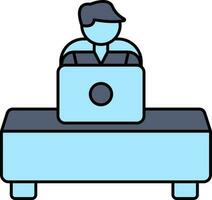 Man Working On Laptop Icon In Blue Color. vector