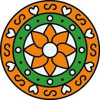 Tricolor Mandala Or Rangoli Icon In Flat Style. vector