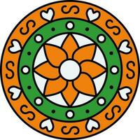 tricolor mandala o rangoli icono en plano estilo. vector