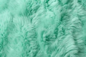 Very peri mint color sheep fur sheepskin rug background Wool texture. photo