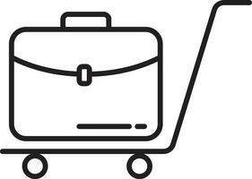 Suitcase On Push Cart Icon In Line Art. vector