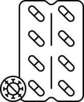 Antibiotic Capsule Packet Icon In Line Art. vector