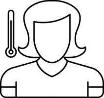 Female High Temperature Icon In Black Outline. vector