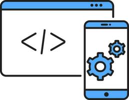 Web Coding And Phone Setup Icon In White And Blue Color. vector