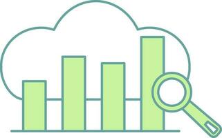 Cloud With Searching Bar Graph Icon In Green And White Color. vector