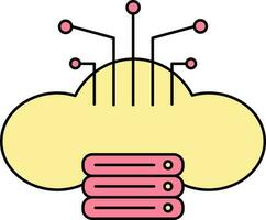 Illustration Cloud Computing With Server Icon In Pink And Yellow Color. vector