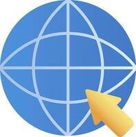 Globe With Cursor Icon In Blue And Yellow Color. vector