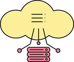 Isolated Cloud Computing Server Icon In Pink And Yellow Color. vector