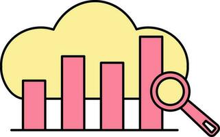 Cloud With Searching Bar Graph Icon In Pink And Yellow Color. vector