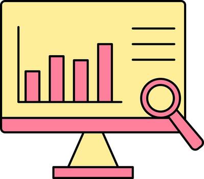rosado y amarillo buscando datos análisis en computadora icono. vector