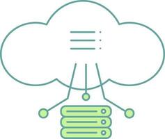 Isolated Cloud Computing Server Icon In Green And White Color. vector